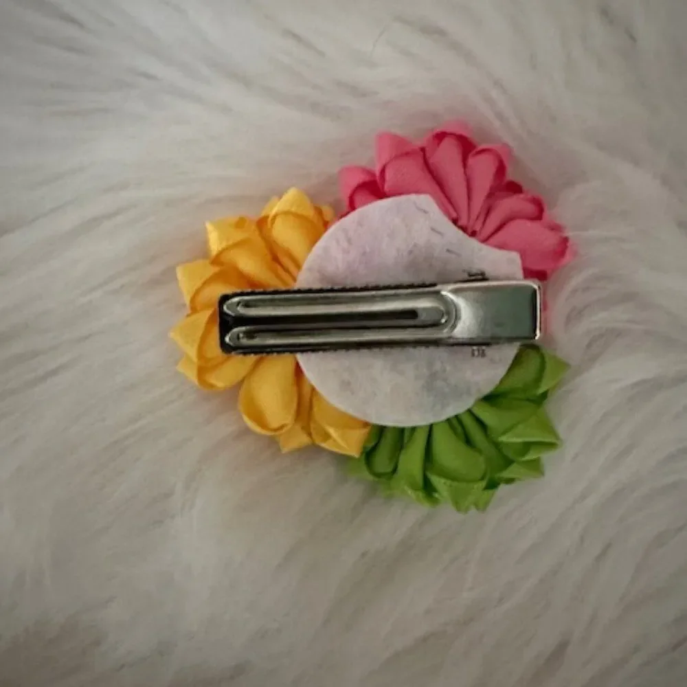 Pink, Yellow & Green Flower Trio Bow    5B4039  Handmade NWT Boutique
